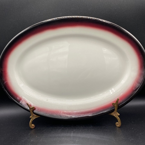 Jackson China Platter, white ceramic, black cherry ombre rim, oval,  hotel ware. - Picture 1 of 6